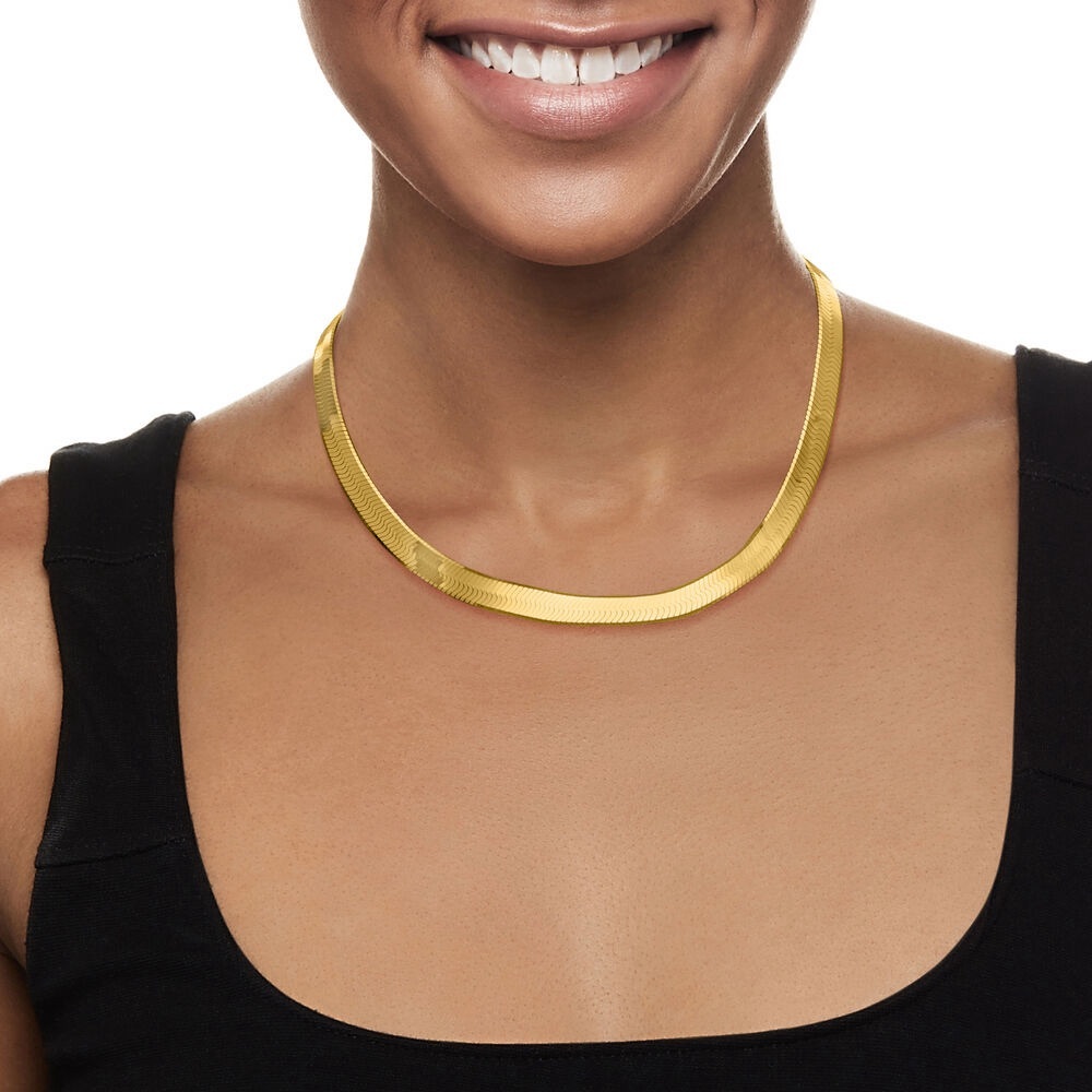NIB Ross + Simons Italian 8mm 18kt Gold Over Sterling
Herringbone Necklace. 16"